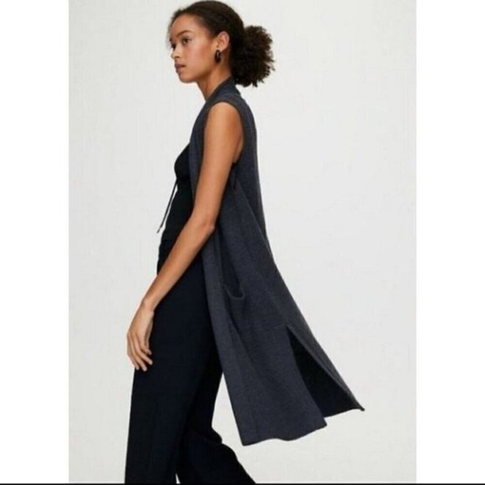 WILFRED Aritzia Olivie Long Merino Wool Cardigan Vest Heather Charcoal